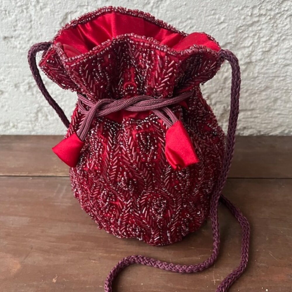 Vintage Beaded Drawstring Evening Bag